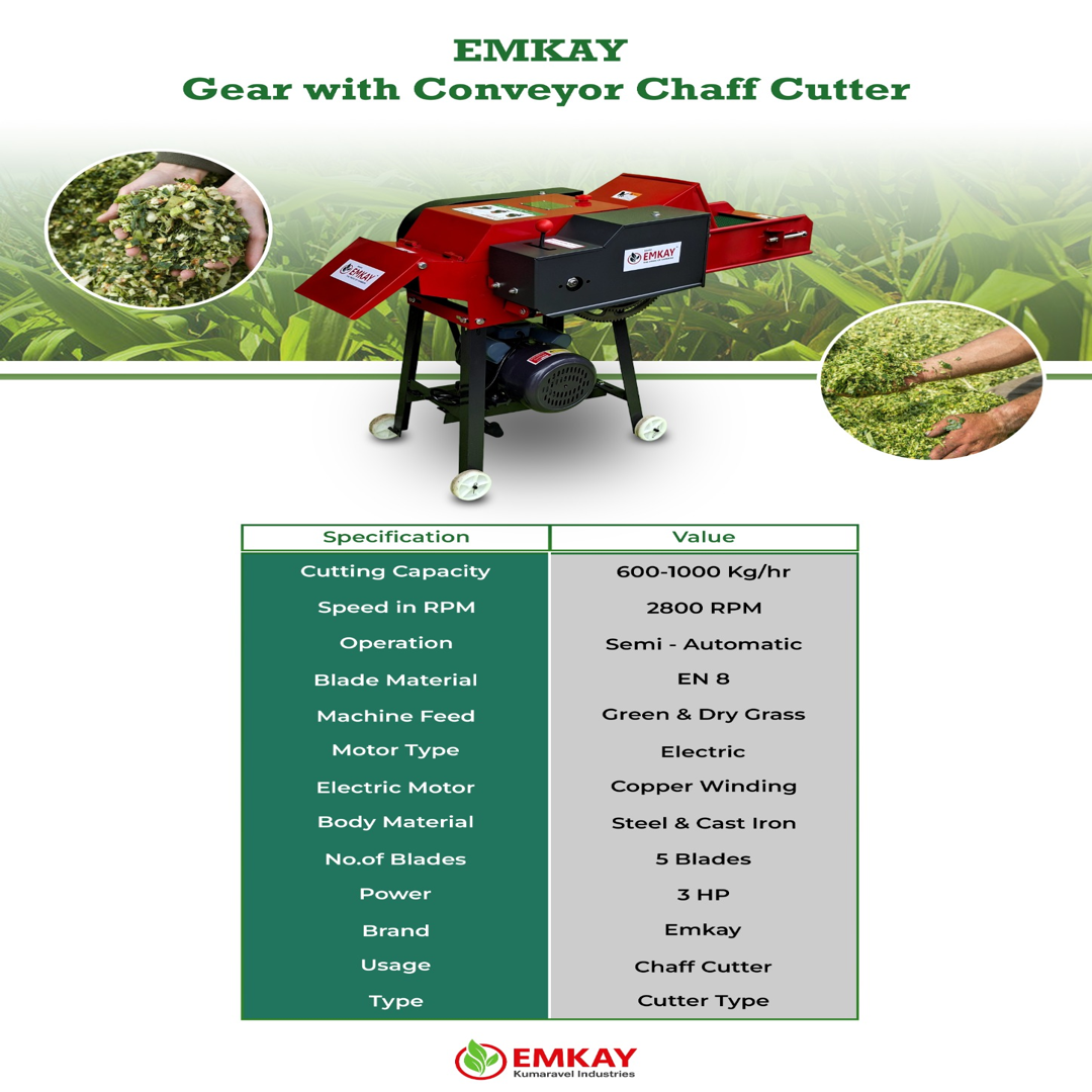 Gear Chaff Cutter with Conveyor – Dual Cutting Size (¾–1 Inch & ¼–½ Inch)